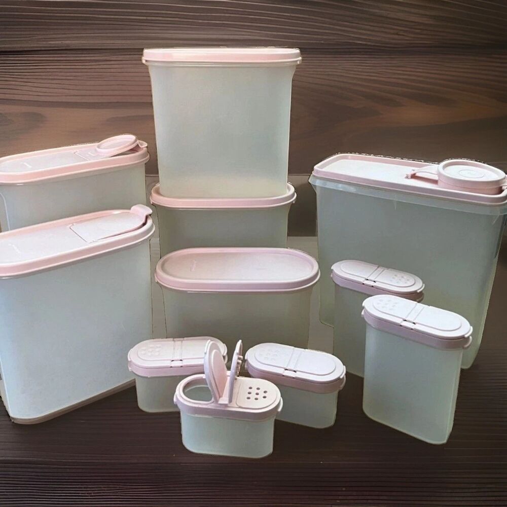 Vintage Tupperware Modular Mates Set: Pink Lids, Assorted Containers 22 Pieces
